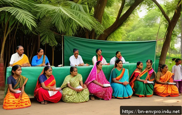 환경보호 실습 피드백 활용법 - A vibrant community environmental awareness campaign in a rural Bengali village, featuring diverse l...