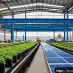 환경보호 기술의 경제적 영향 - A modern industrial factory interior showcasing eco-friendly waste recycling technology in action, w...