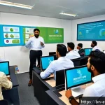 환경보호 관련 직무와 사내 교육 - A vibrant office training session focused on environmental awareness for Bengali-speaking employees,...