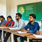 환경보호 전문가의 성공적인 자격 취득 사례 - A modern classroom scene featuring diverse Bengali students engaged in an online green energy traini...